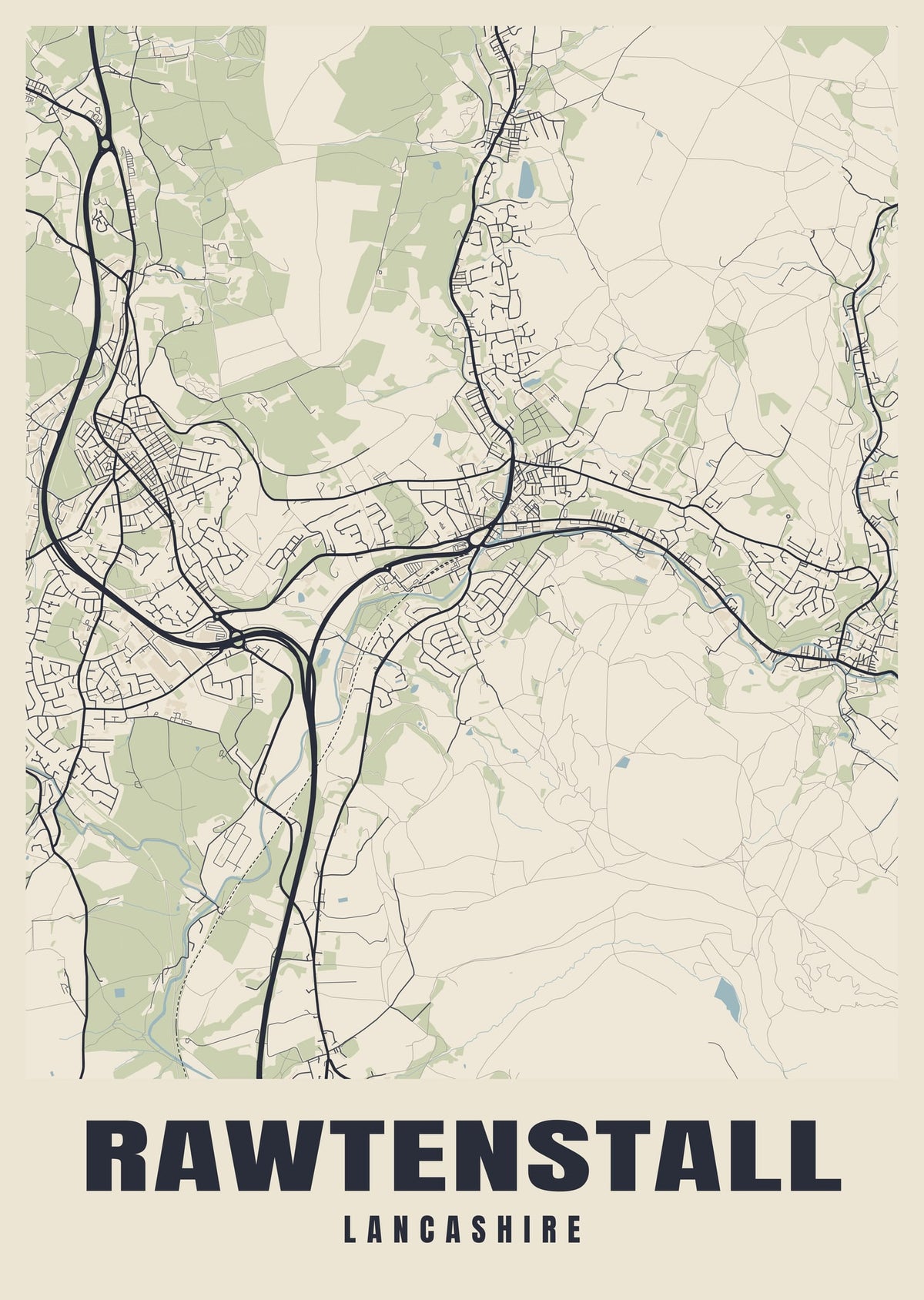 Street map poster of Rawtenstall, Lancashire