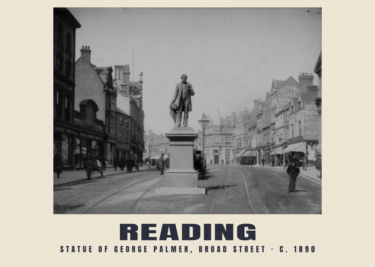 Statue of George Palmer, Broad Street, Reading, c. 1890 heritage photograph