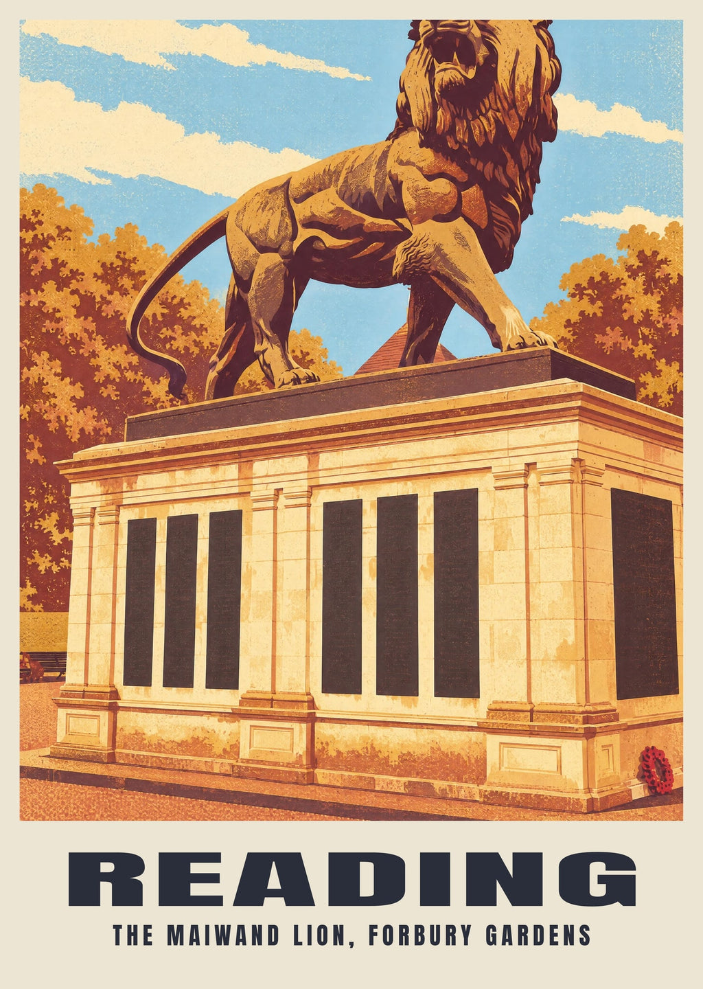 The Maiwand Lion, Reading poster, Retro Railway style