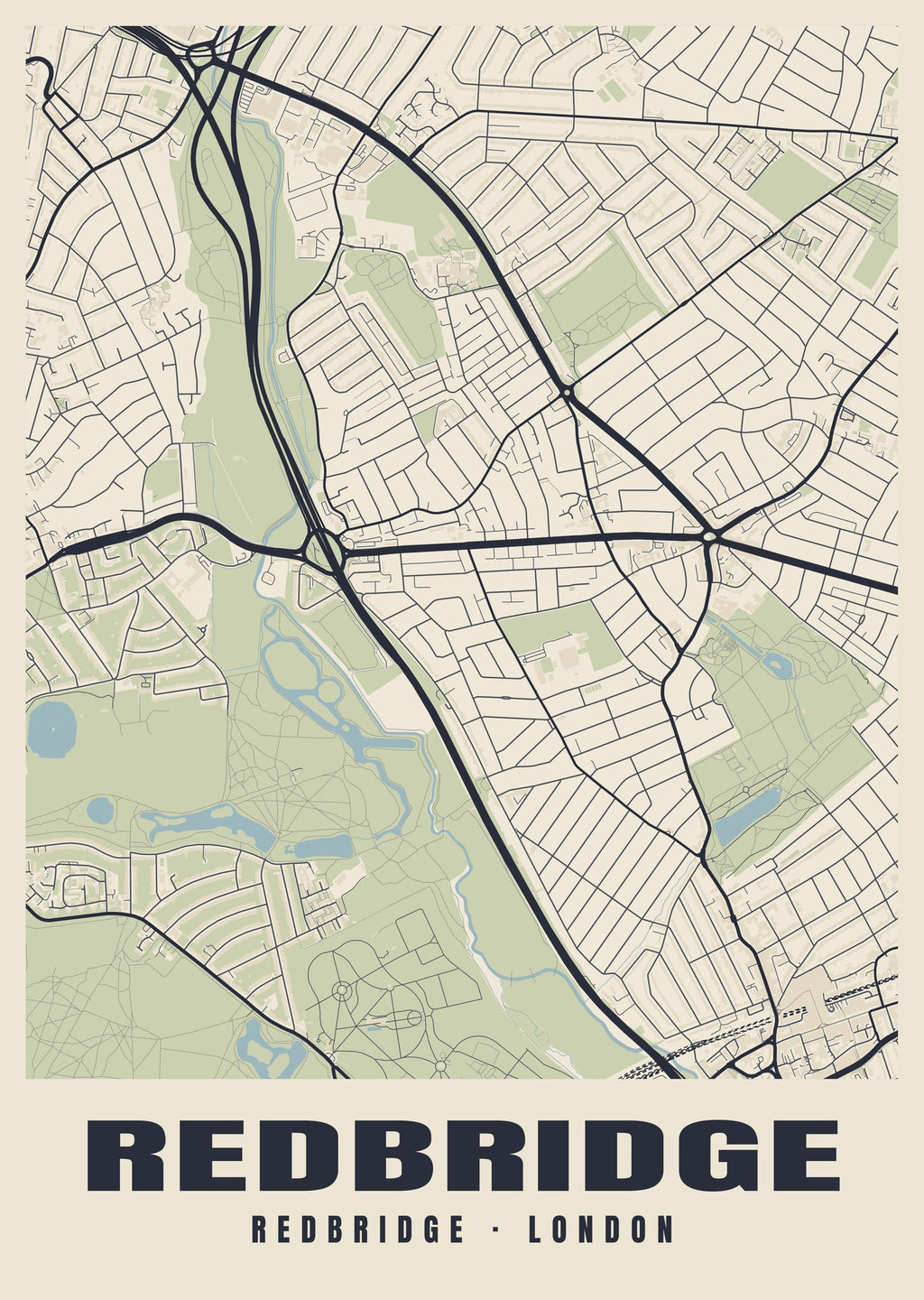 Heritage street map poster of Redbridge, Redbridge, London