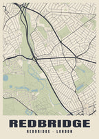 Heritage street map poster of Redbridge, Redbridge, London