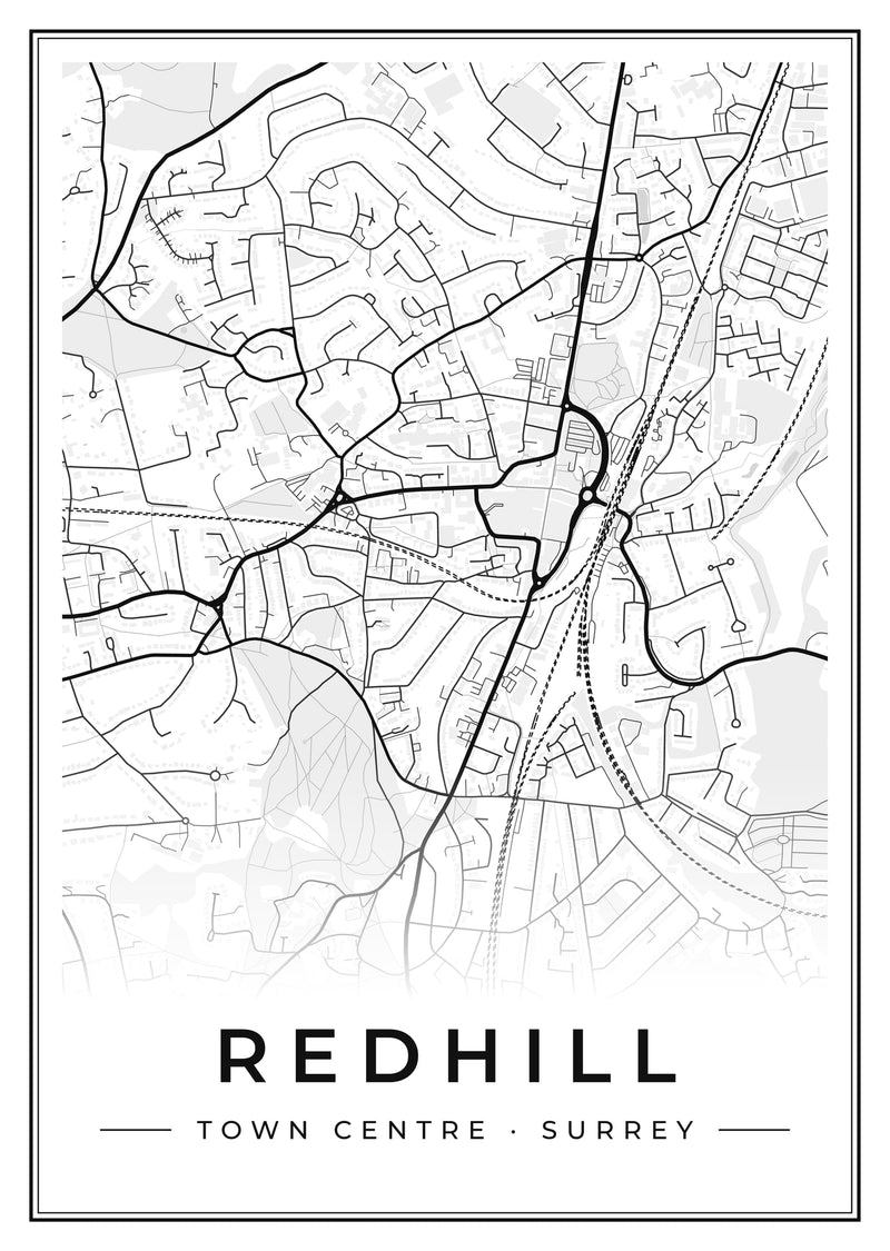 Redhill Town Centre Street Map Poster
