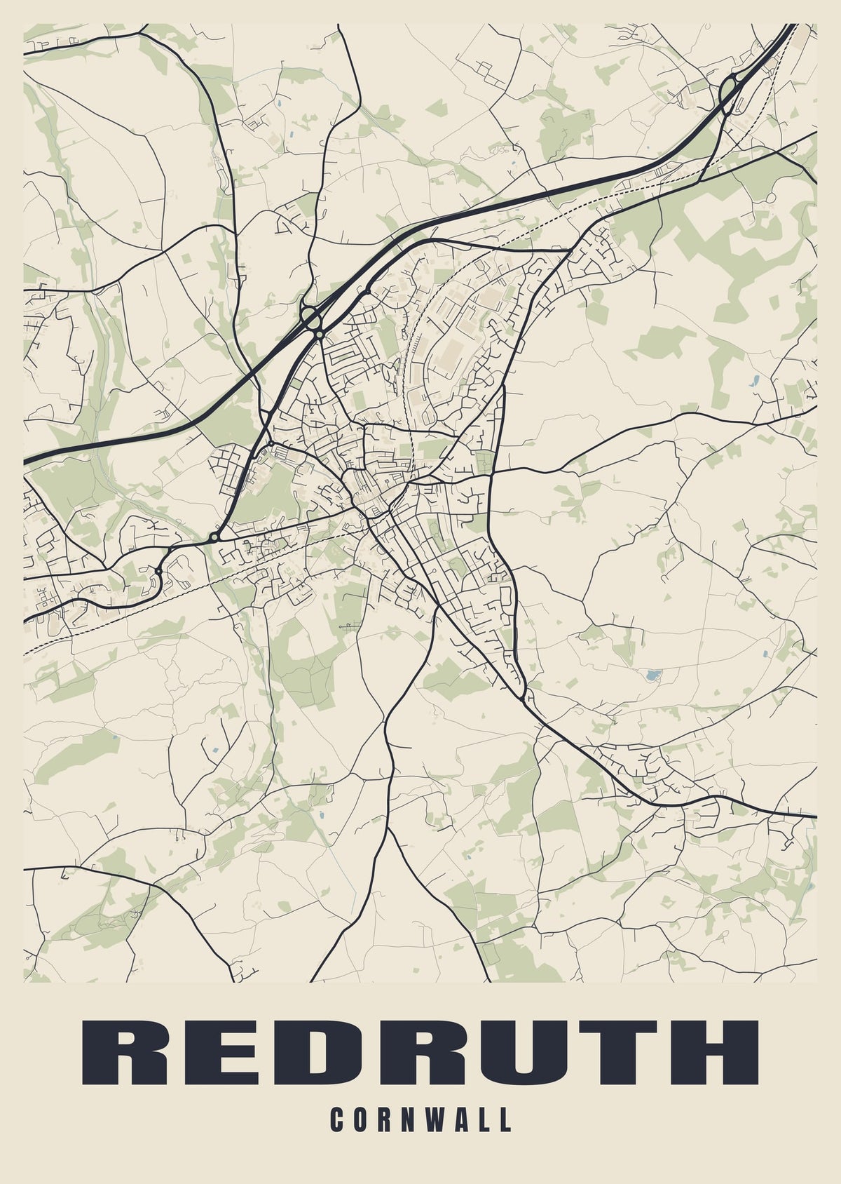 Street map poster of Redruth, Cornwall