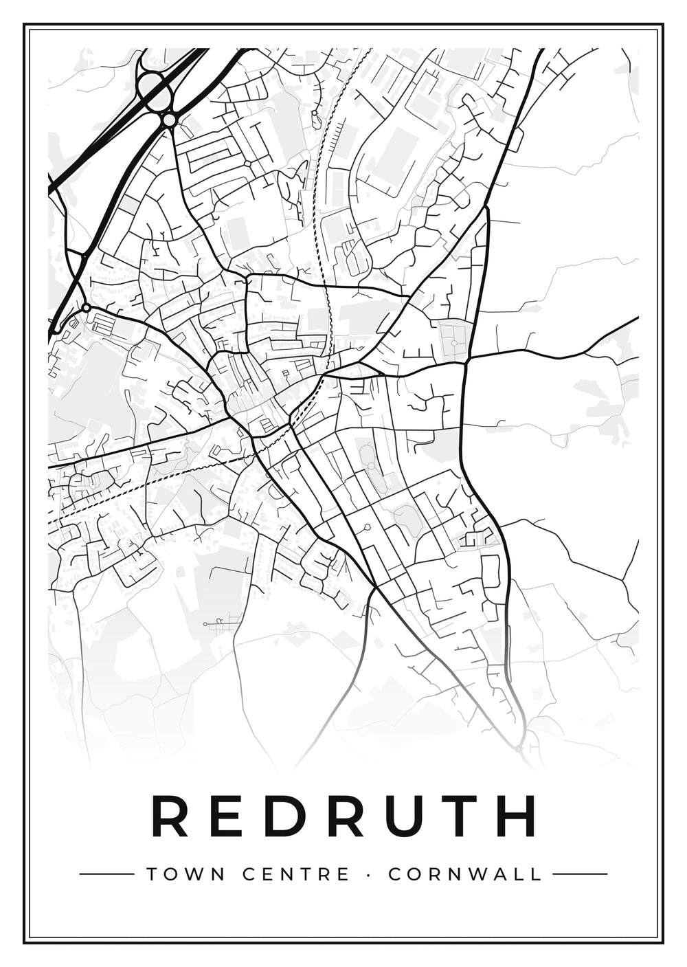 Redruth Town Centre Street Map Poster