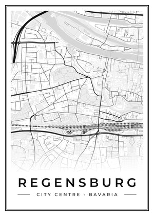 Regensburg City Centre Street Map Poster