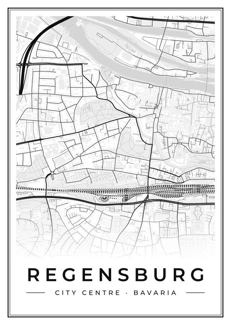 Regensburg City Centre Street Map Poster