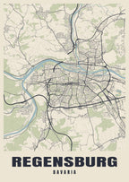 Street map poster of Regensburg, Bavaria