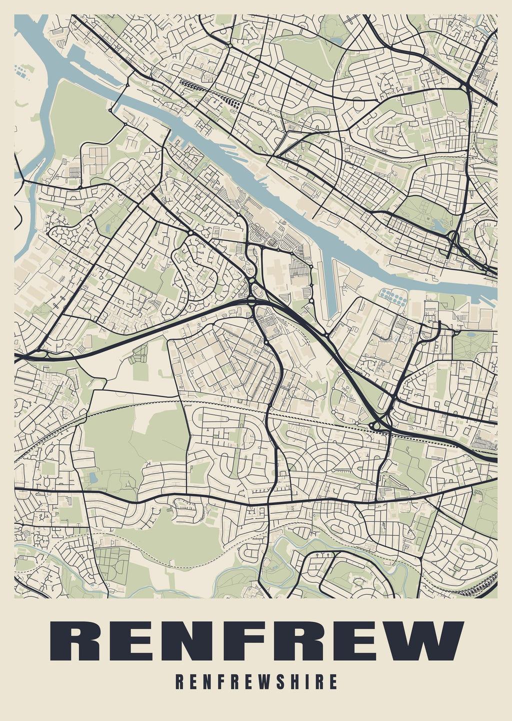 Street map poster of Renfrew, Renfrewshire