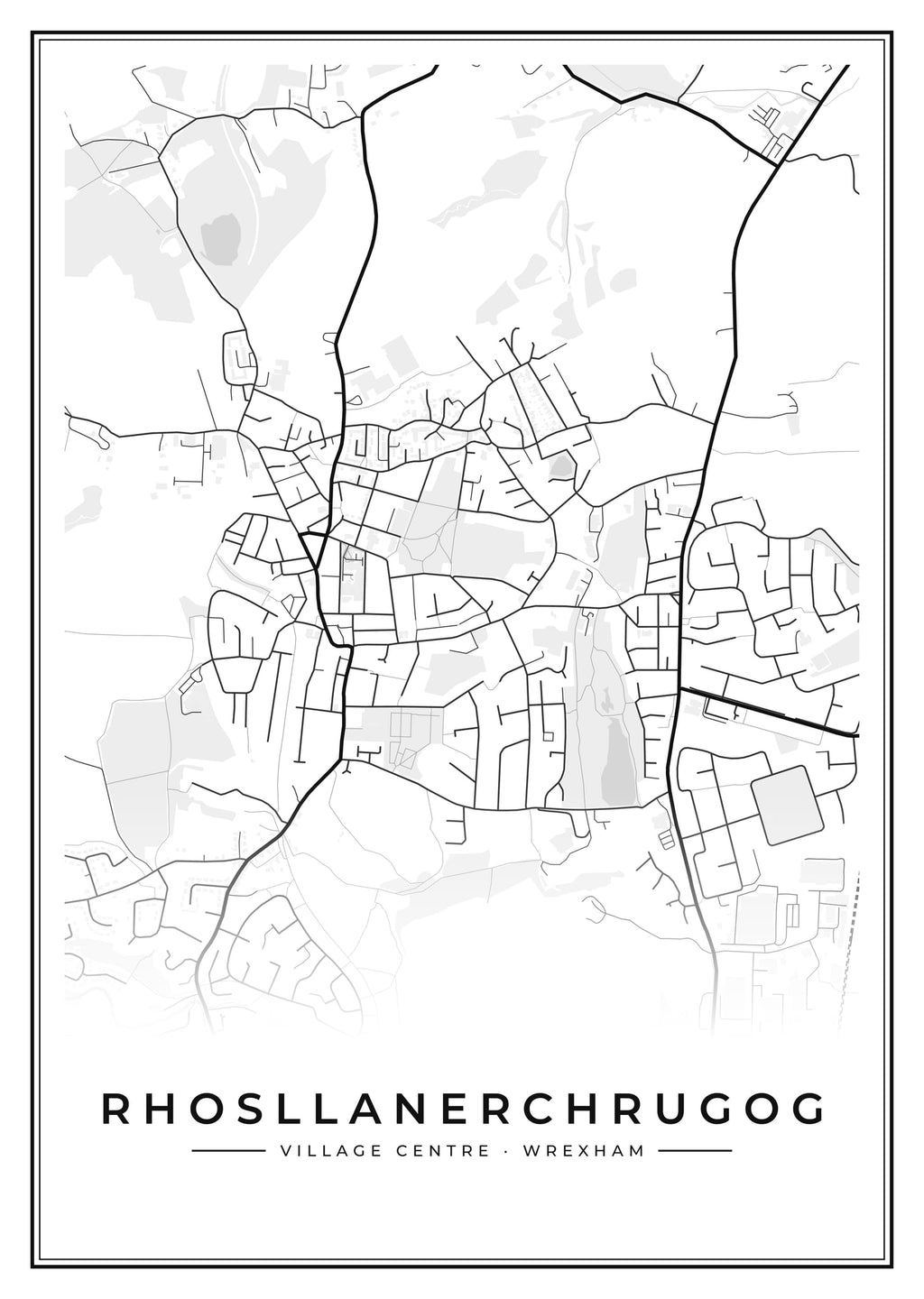 Street map poster of Rhosllanerchrugog village centre, Wrexham