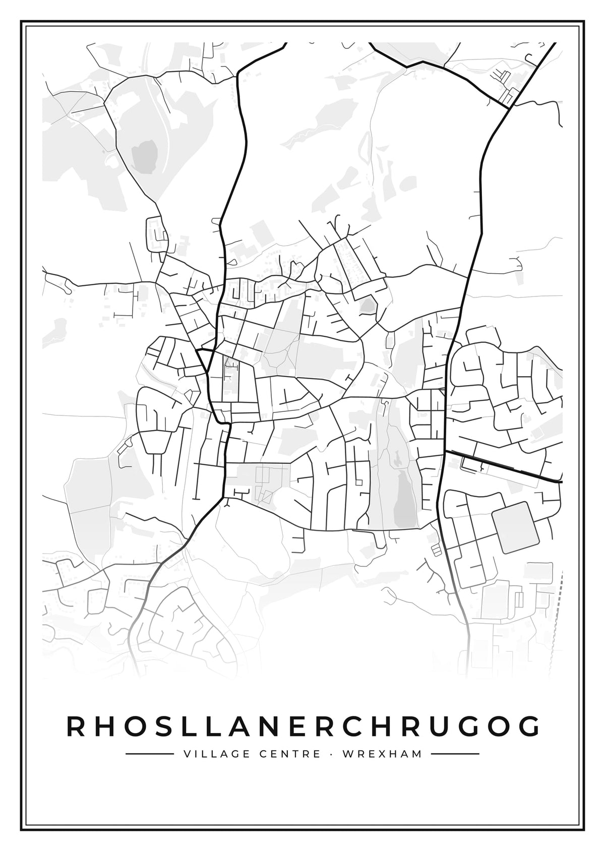 Street map poster of Rhosllanerchrugog village centre, Wrexham