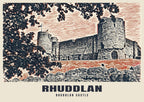 Rhuddlan Castle poster, Linocut style