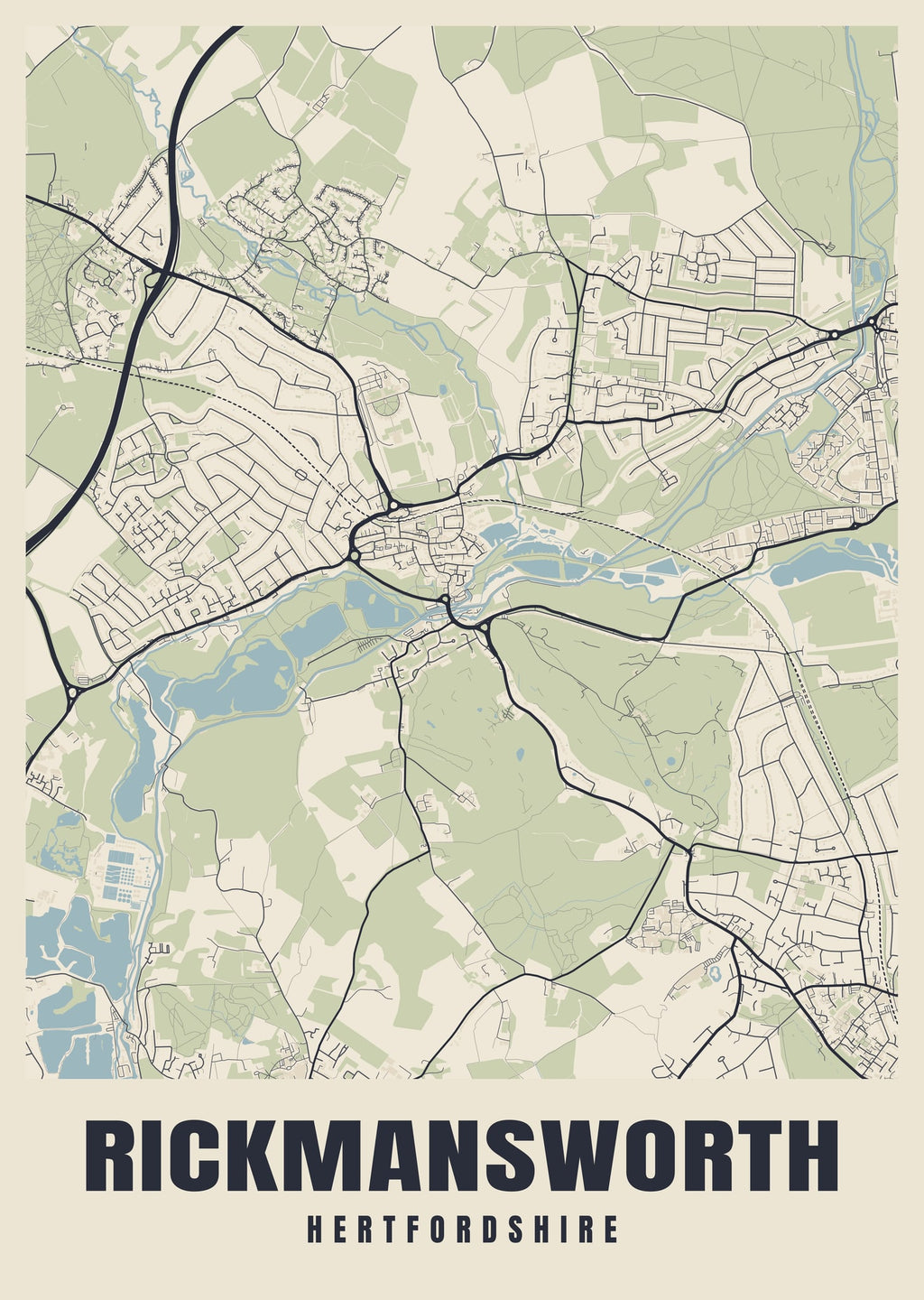 Street map poster of Rickmansworth, Hertfordshire
