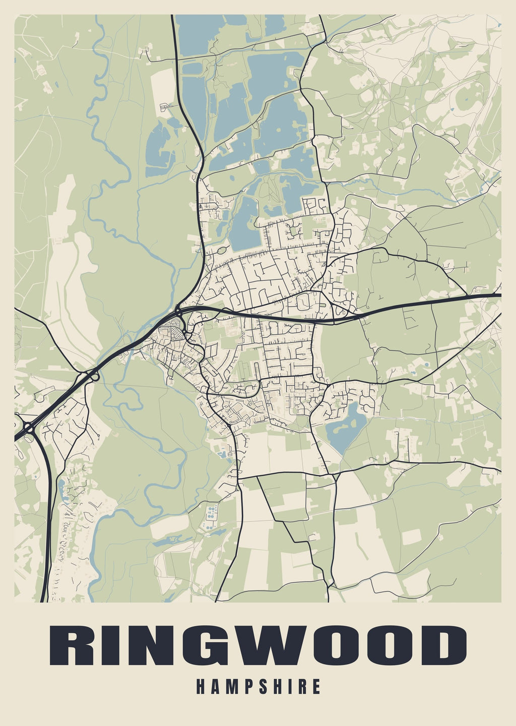 Street map poster of Ringwood, Hampshire