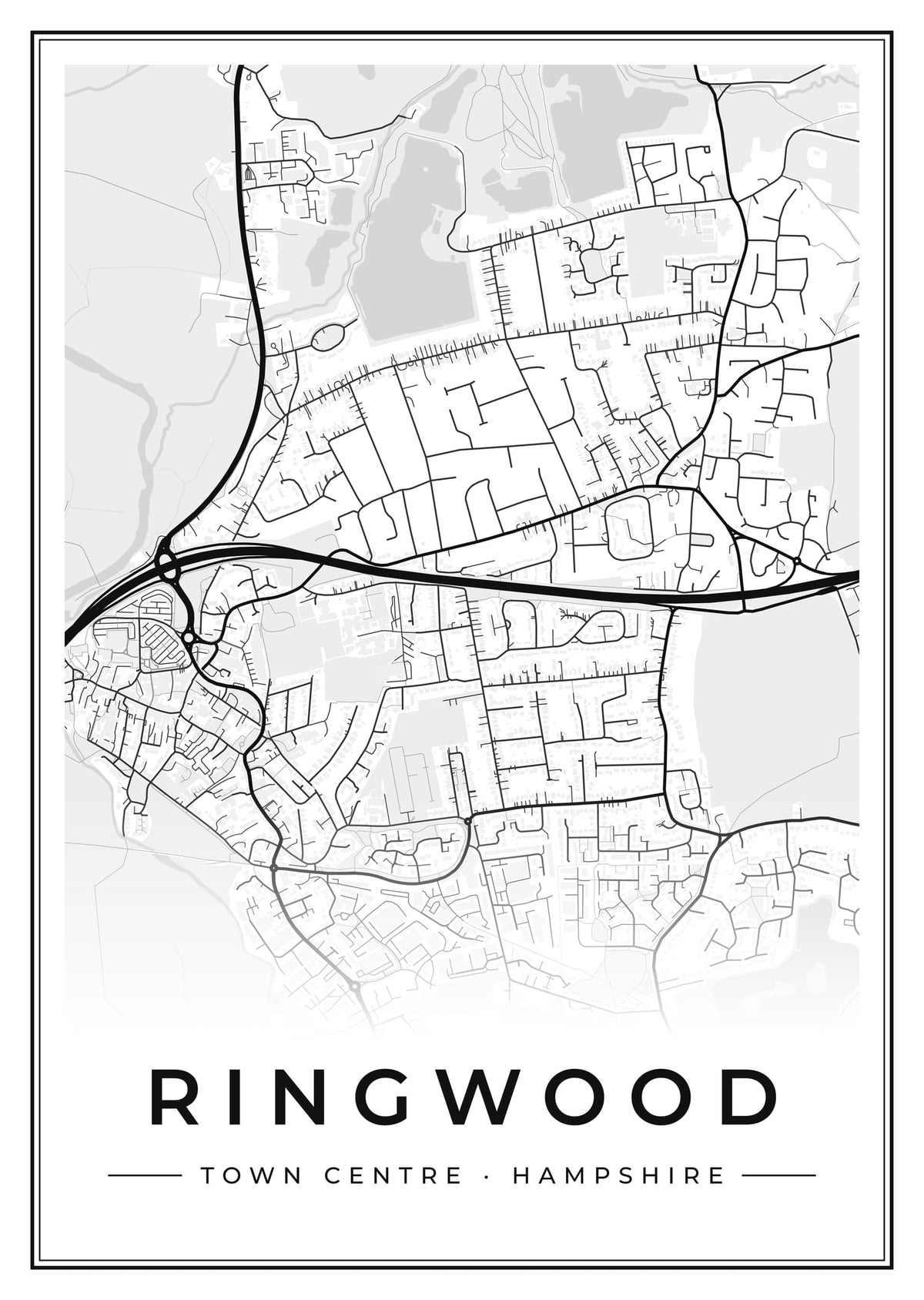 Street map poster of Ringwood town centre, Hampshire