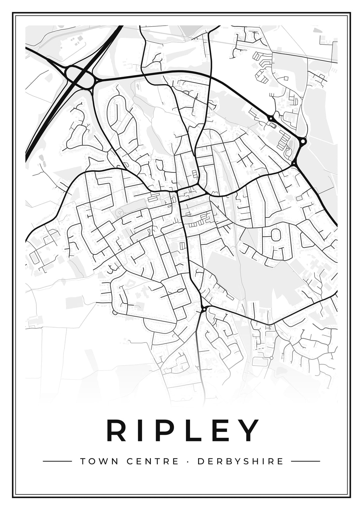 Street map poster of Ripley town centre, Derbyshire
