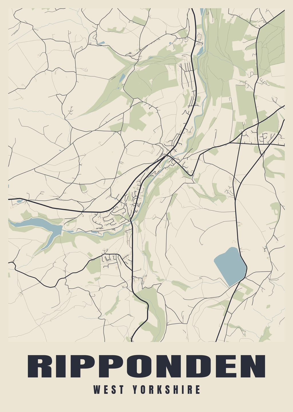 Street map poster of Ripponden, West Yorkshire