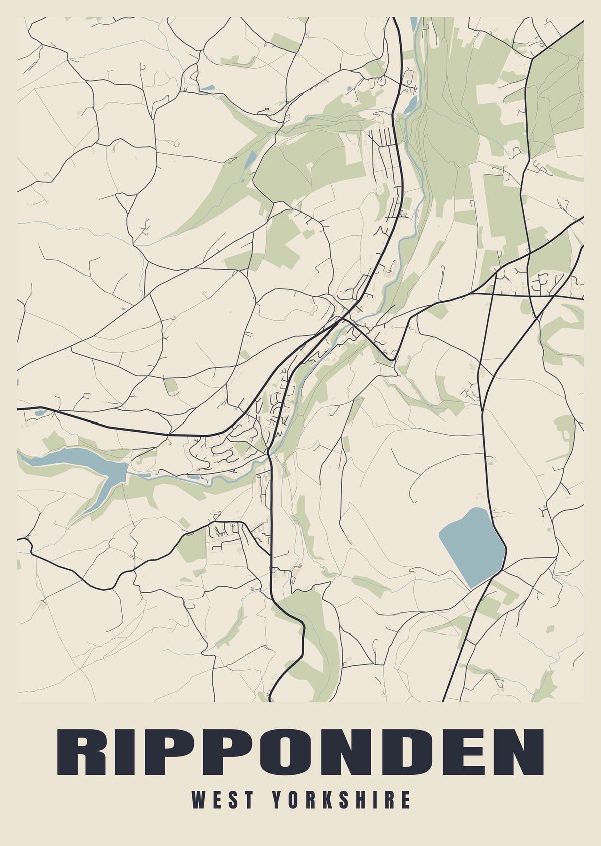 Street map poster of Ripponden, West Yorkshire