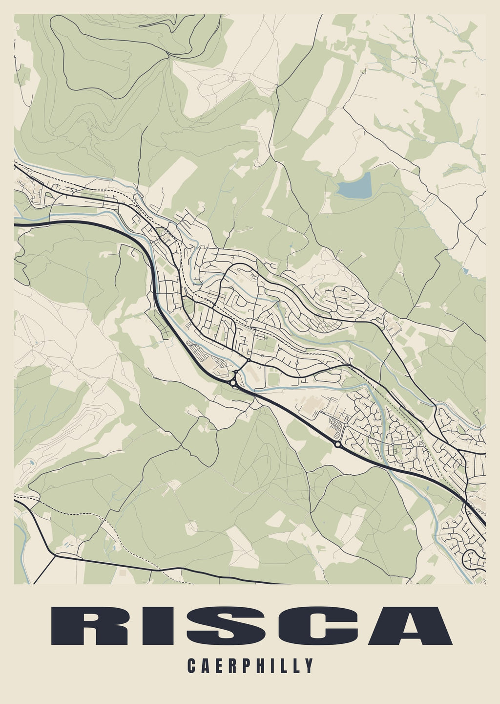 Street map poster of Risca, Caerphilly