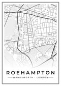 Street map poster of Roehampton, Wandsworth, London