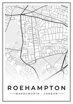 Street map poster of Roehampton, Wandsworth, London