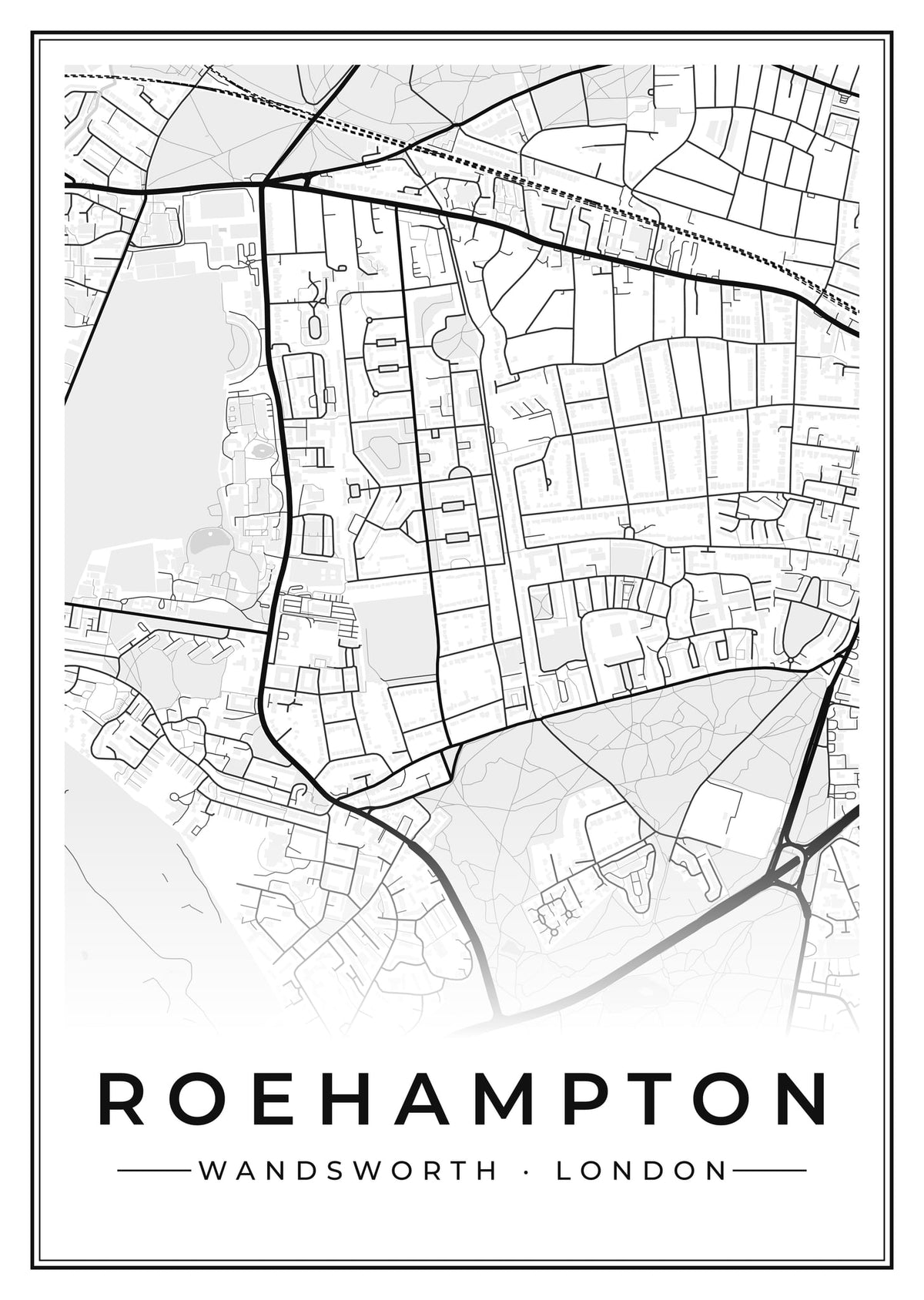 Street map poster of Roehampton, Wandsworth, London