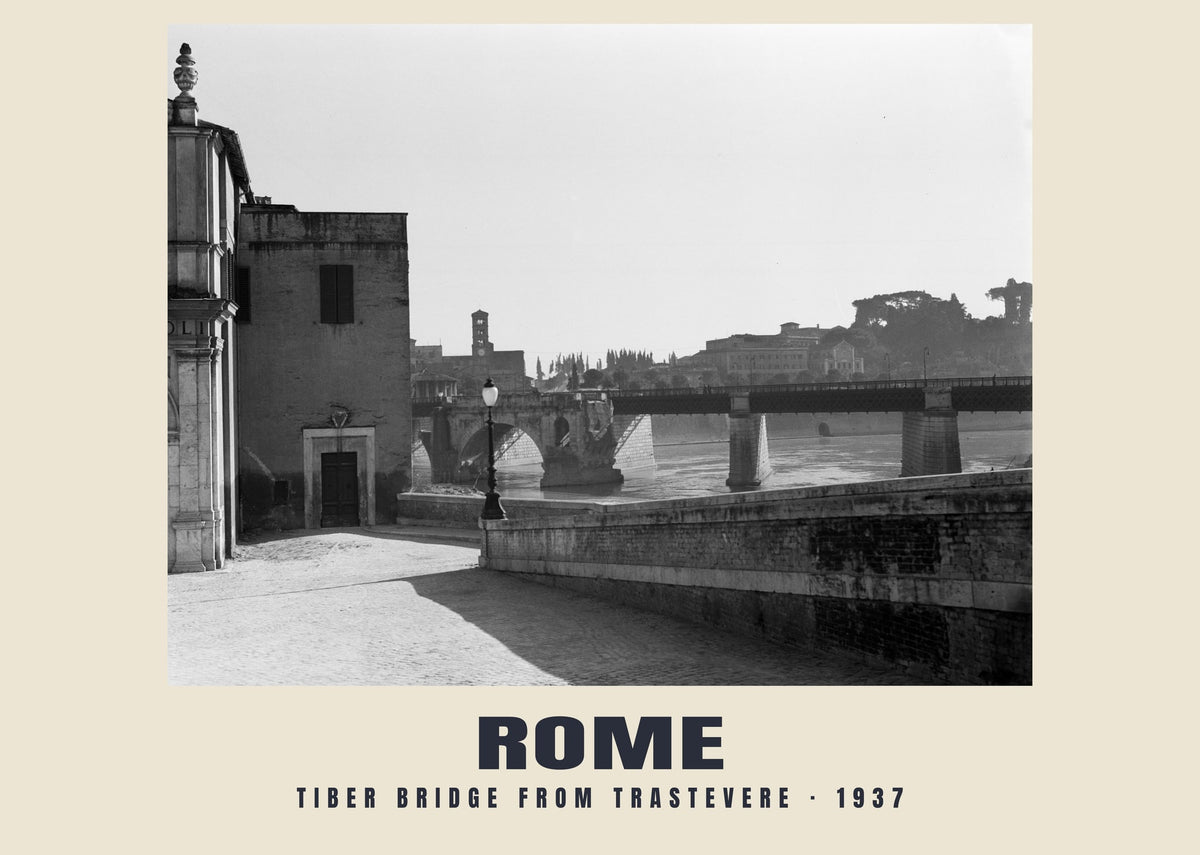 Tiber Bridge from Trastevere, Rome, 1937 heritage photograph