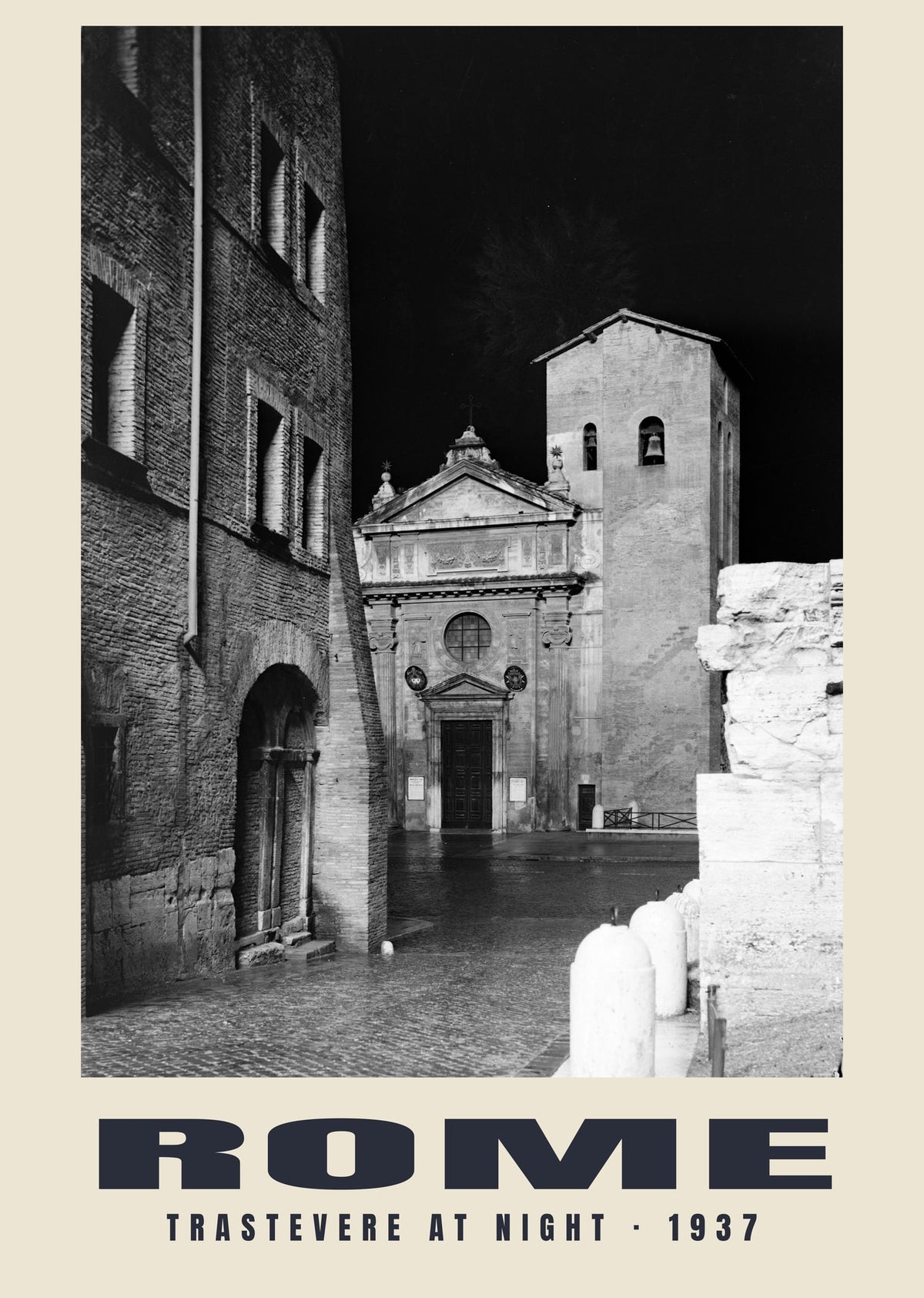Trastevere at Night, Rome, 1937 heritage photograph