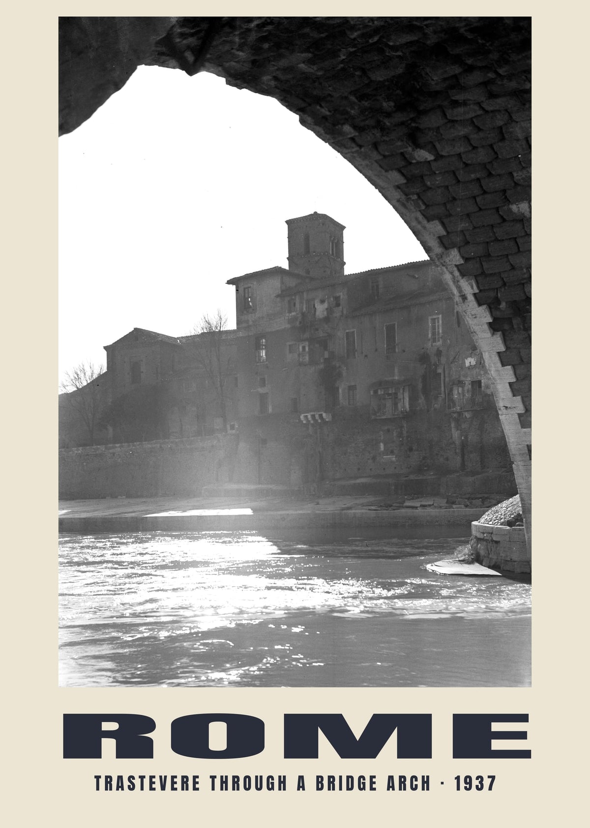 Trastevere through a Bridge Arch, Rome, 1937 heritage photograph