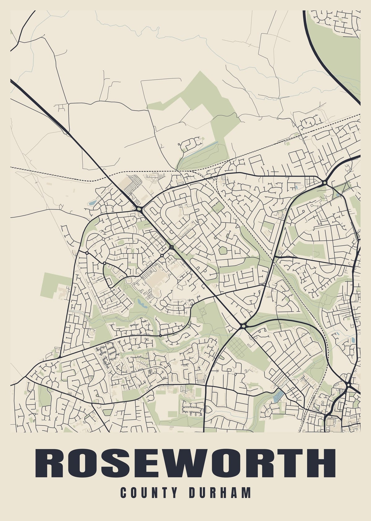 Street map poster of Roseworth, County Durham