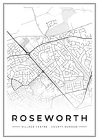 Street map poster of Roseworth village centre, County Durham