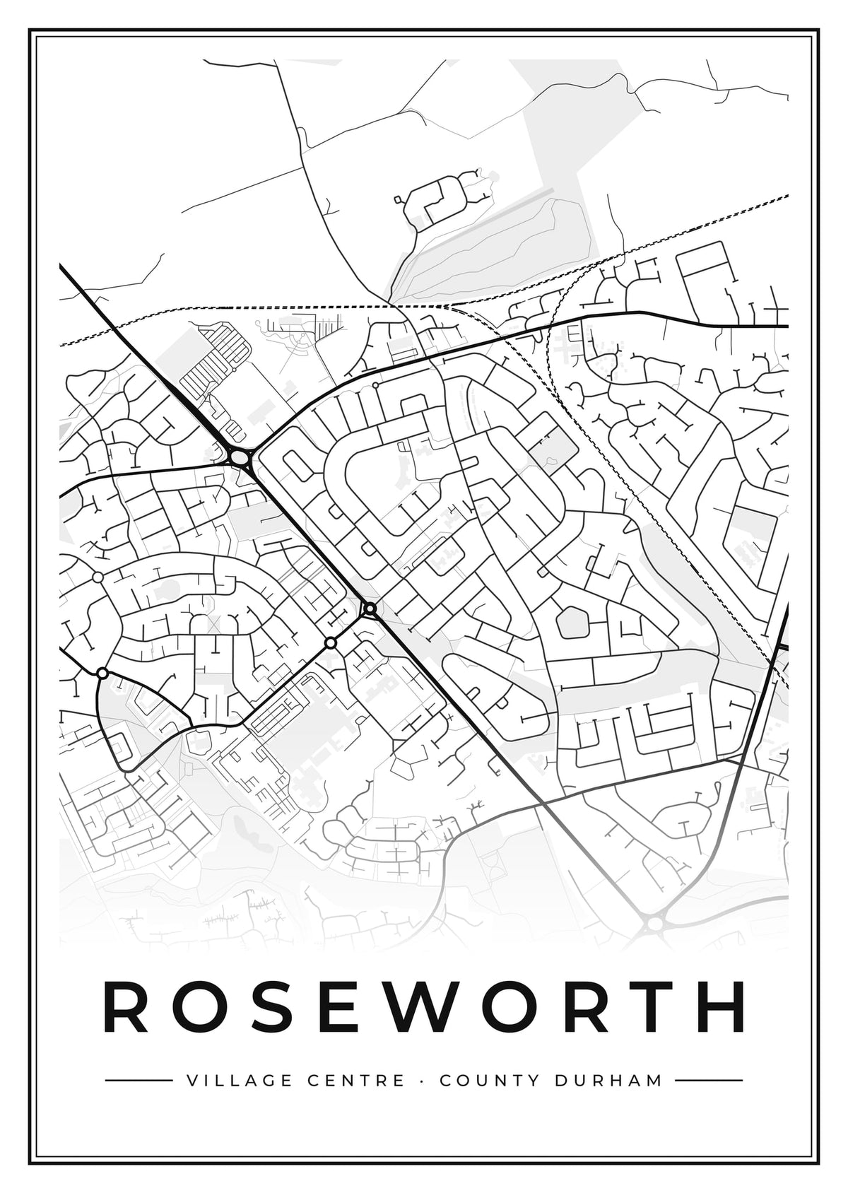 Street map poster of Roseworth village centre, County Durham