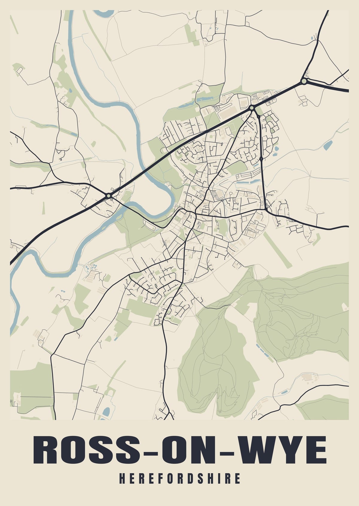 Street map poster of Ross-on-Wye, Herefordshire