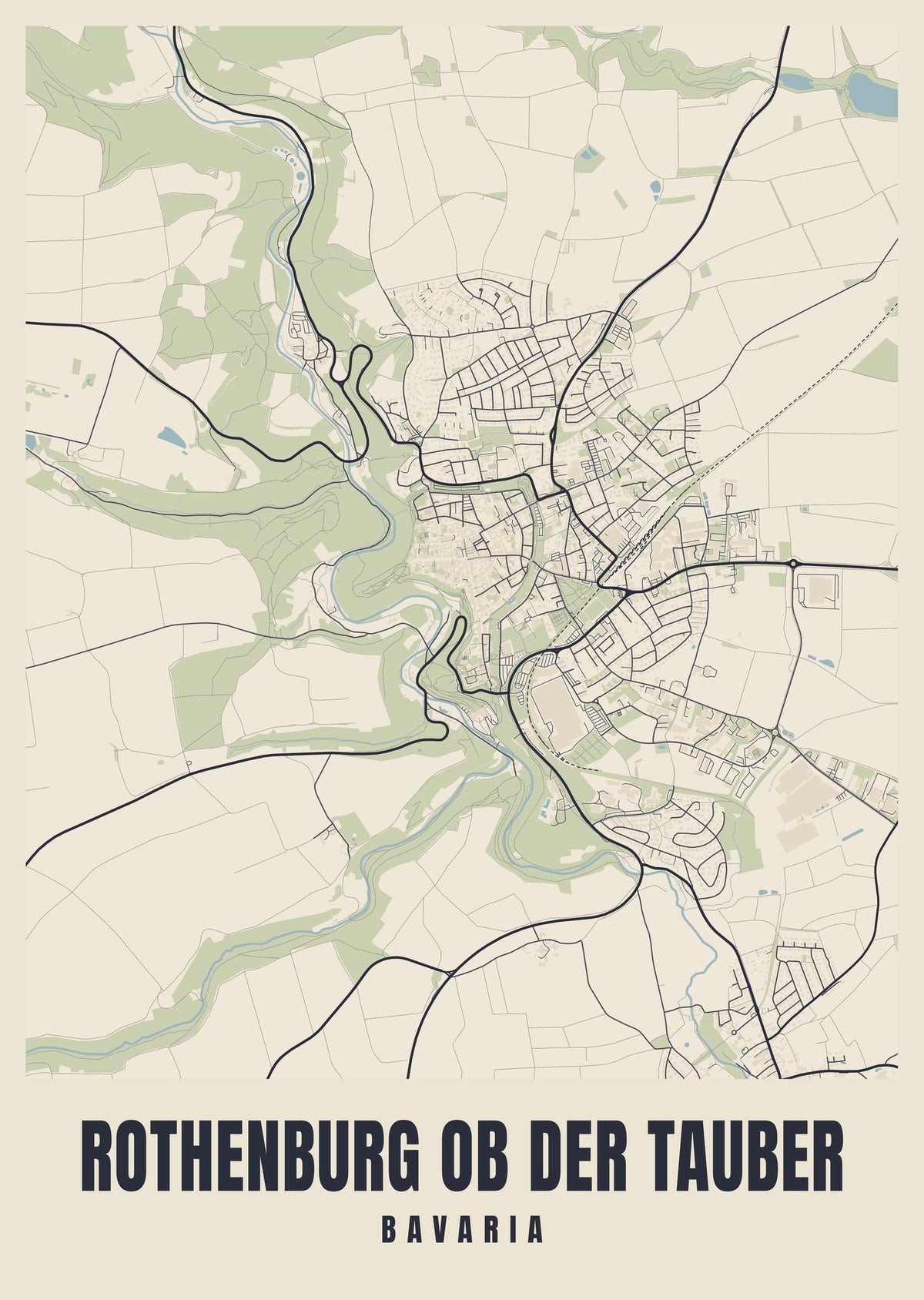 Street map poster of Rothenburg ob der Tauber, Bavaria