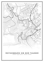 Street map poster of Rothenburg ob der Tauber town centre, Bavaria