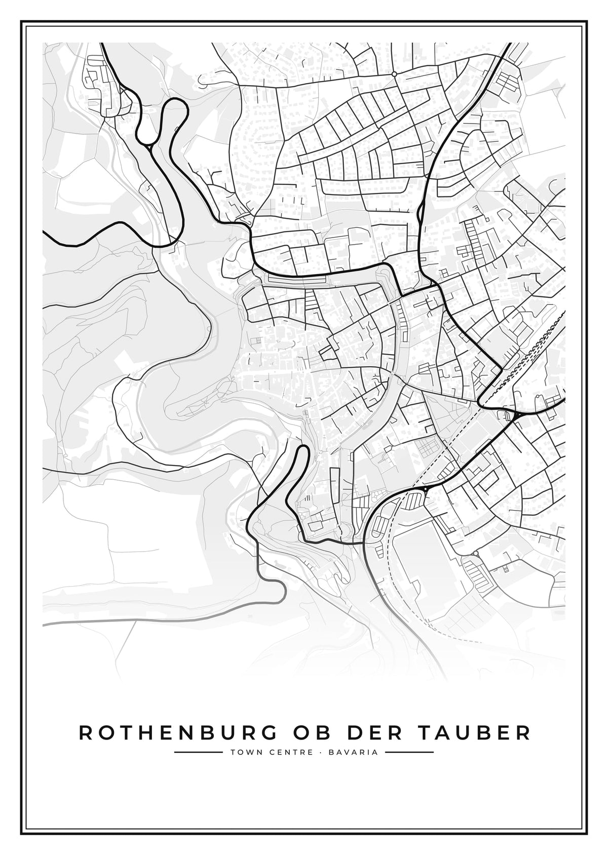 Street map poster of Rothenburg ob der Tauber town centre, Bavaria