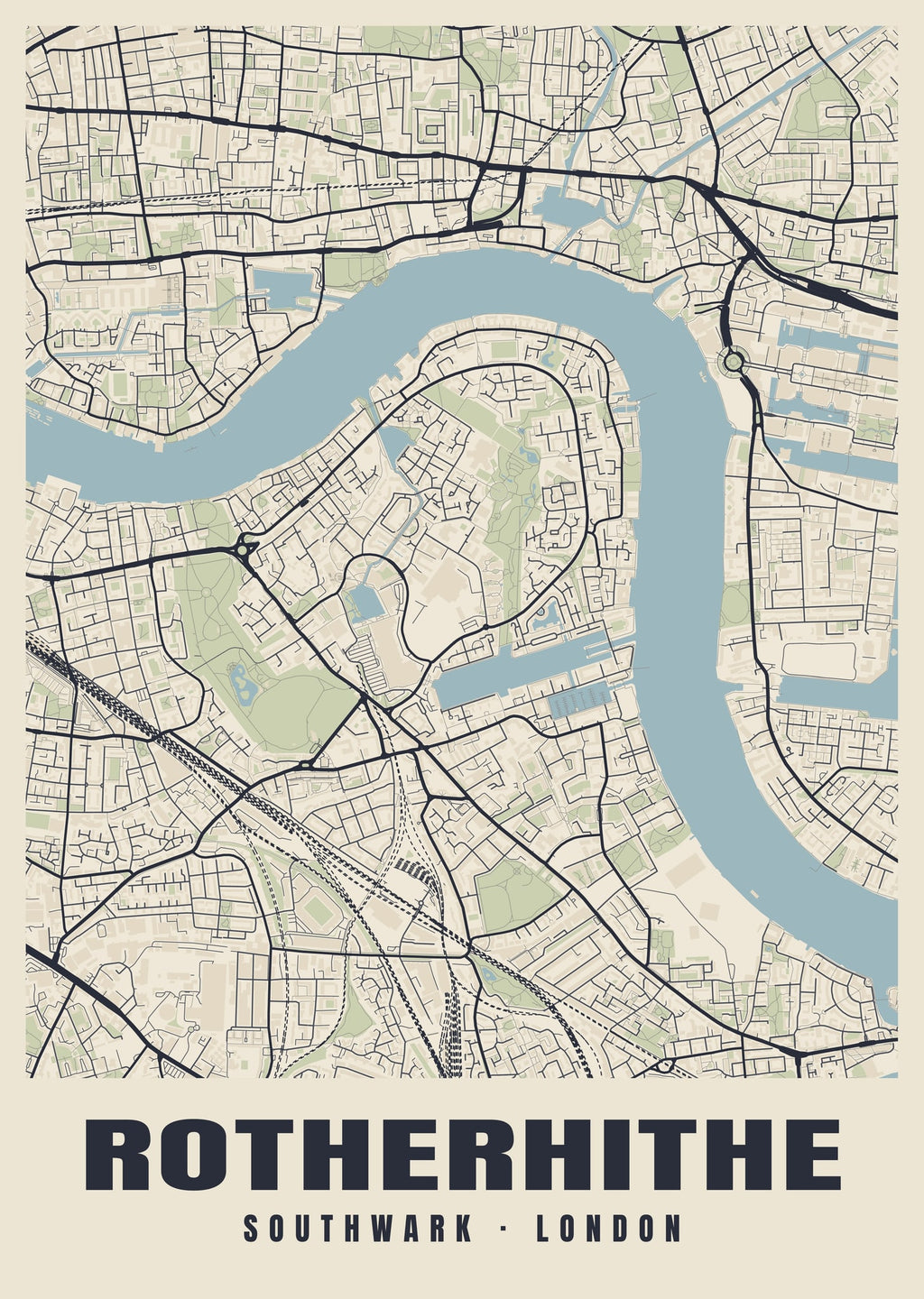 Heritage street map poster of Rotherhithe, Southwark, London