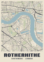 Heritage street map poster of Rotherhithe, Southwark, London