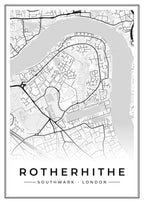 Street map poster of Rotherhithe, Southwark, London