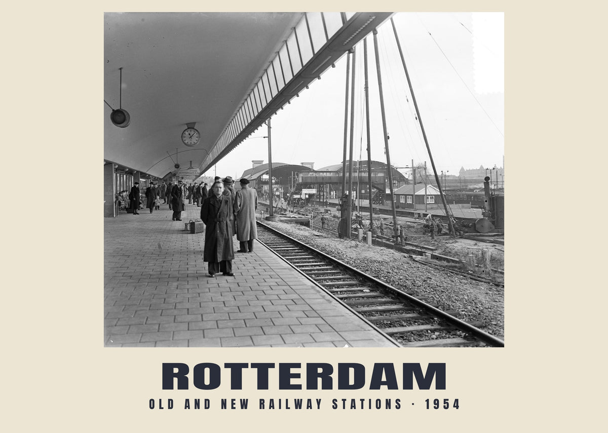 Old and New Railway Stations, Rotterdam, 1954 heritage photograph
