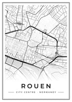 Street map poster of Rouen city centre, Normandy
