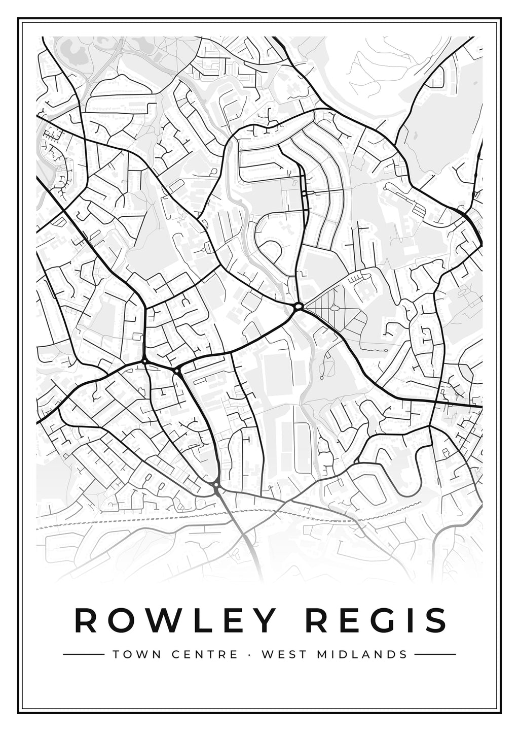 Street map poster of Rowley Regis town centre, West Midlands