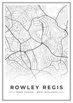 Street map poster of Rowley Regis town centre, West Midlands