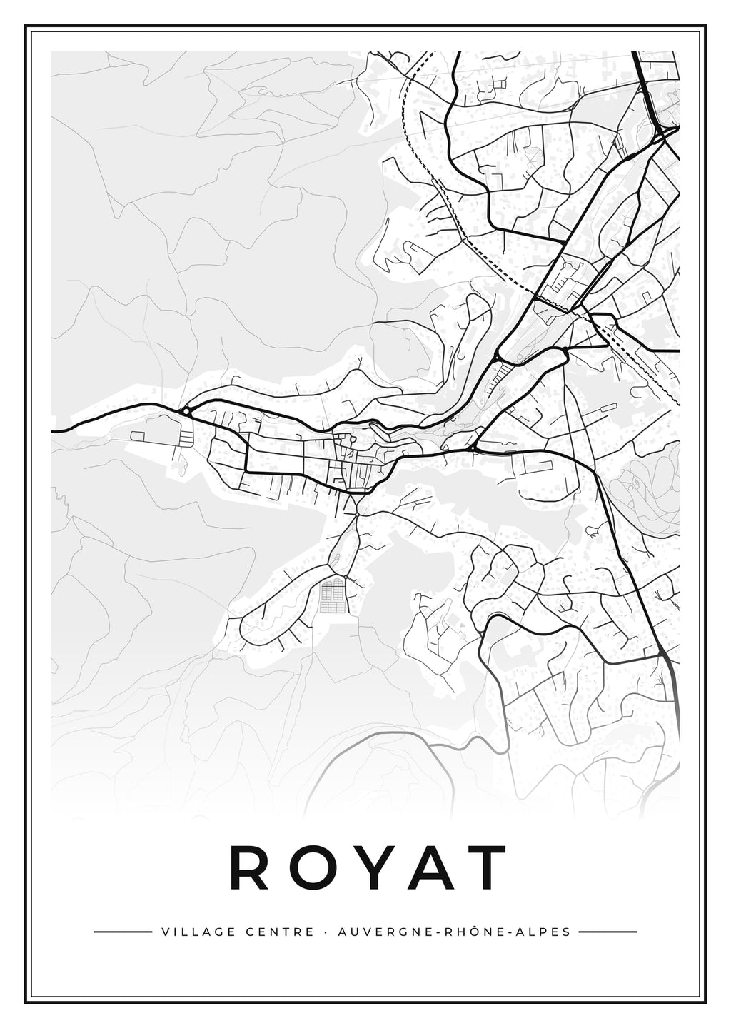 Street map poster of Royat village centre, Auvergne-Rhône-Alpes