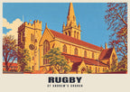 St Andrew's Church, Rugby poster, Retro Railway style