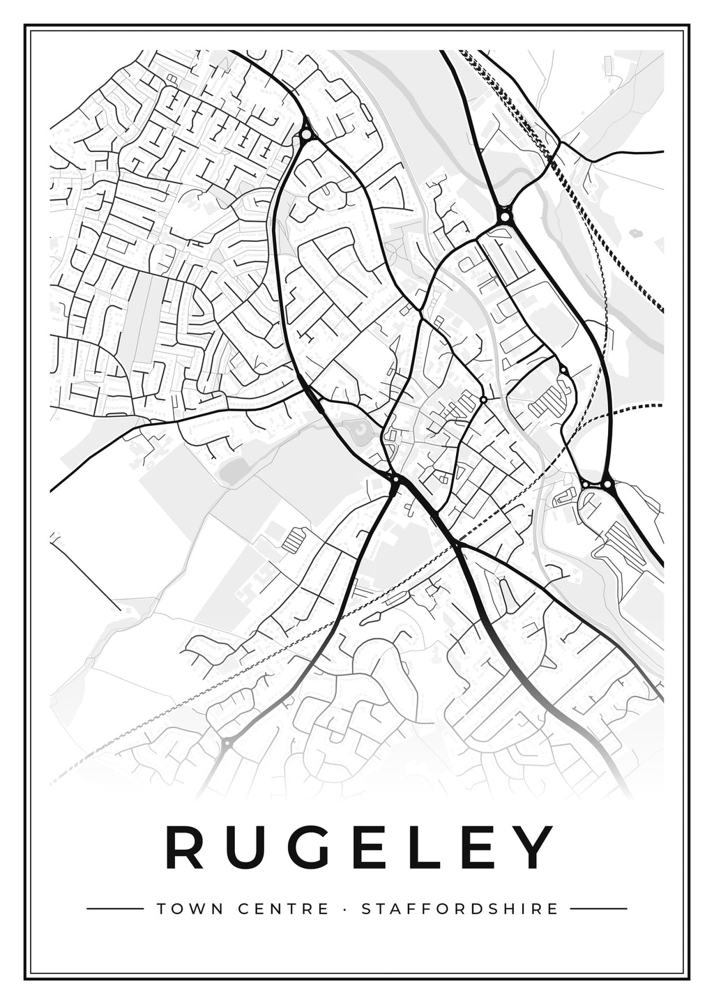 Street map poster of Rugeley town centre, Staffordshire