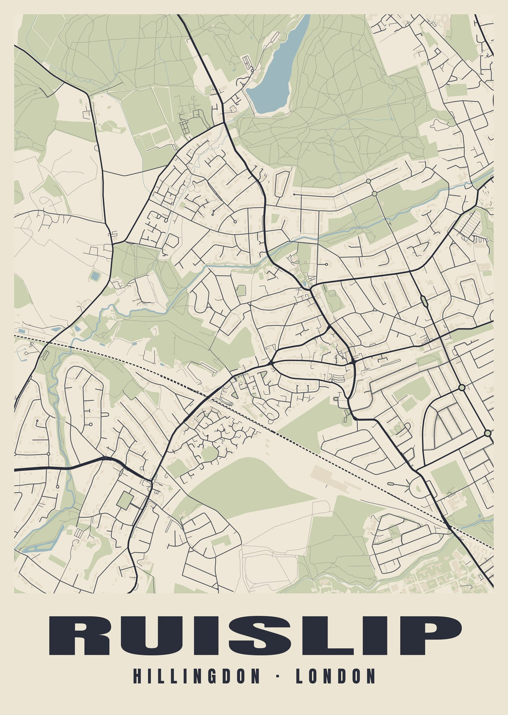 Heritage street map poster of Ruislip, Hillingdon, London