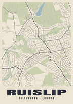 Heritage street map poster of Ruislip, Hillingdon, London