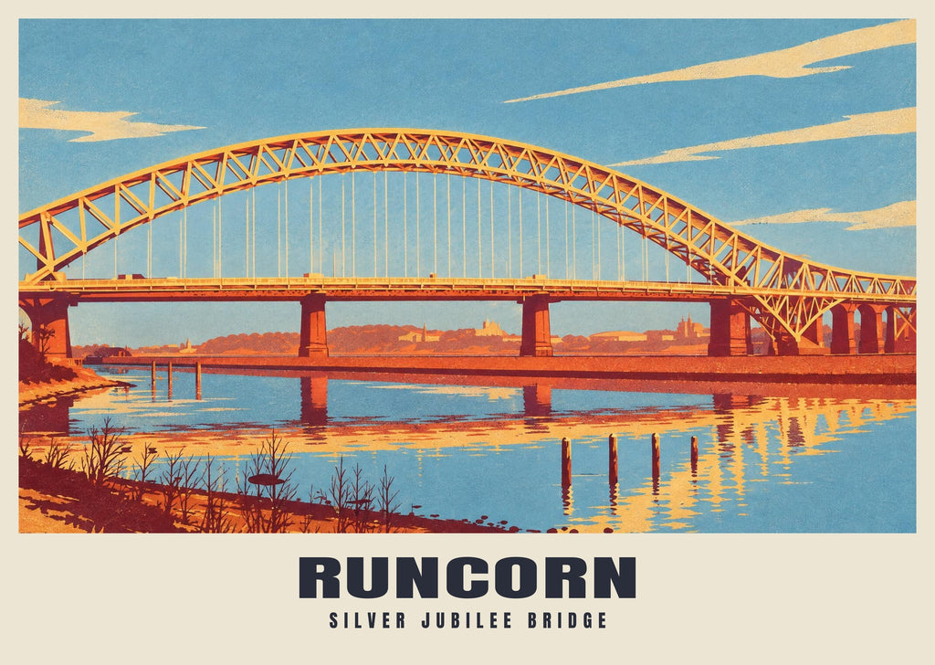 Silver Jubilee Bridge, Runcorn poster, Retro Railway style