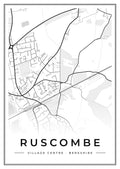 Street map poster of Ruscombe village centre, Berkshire