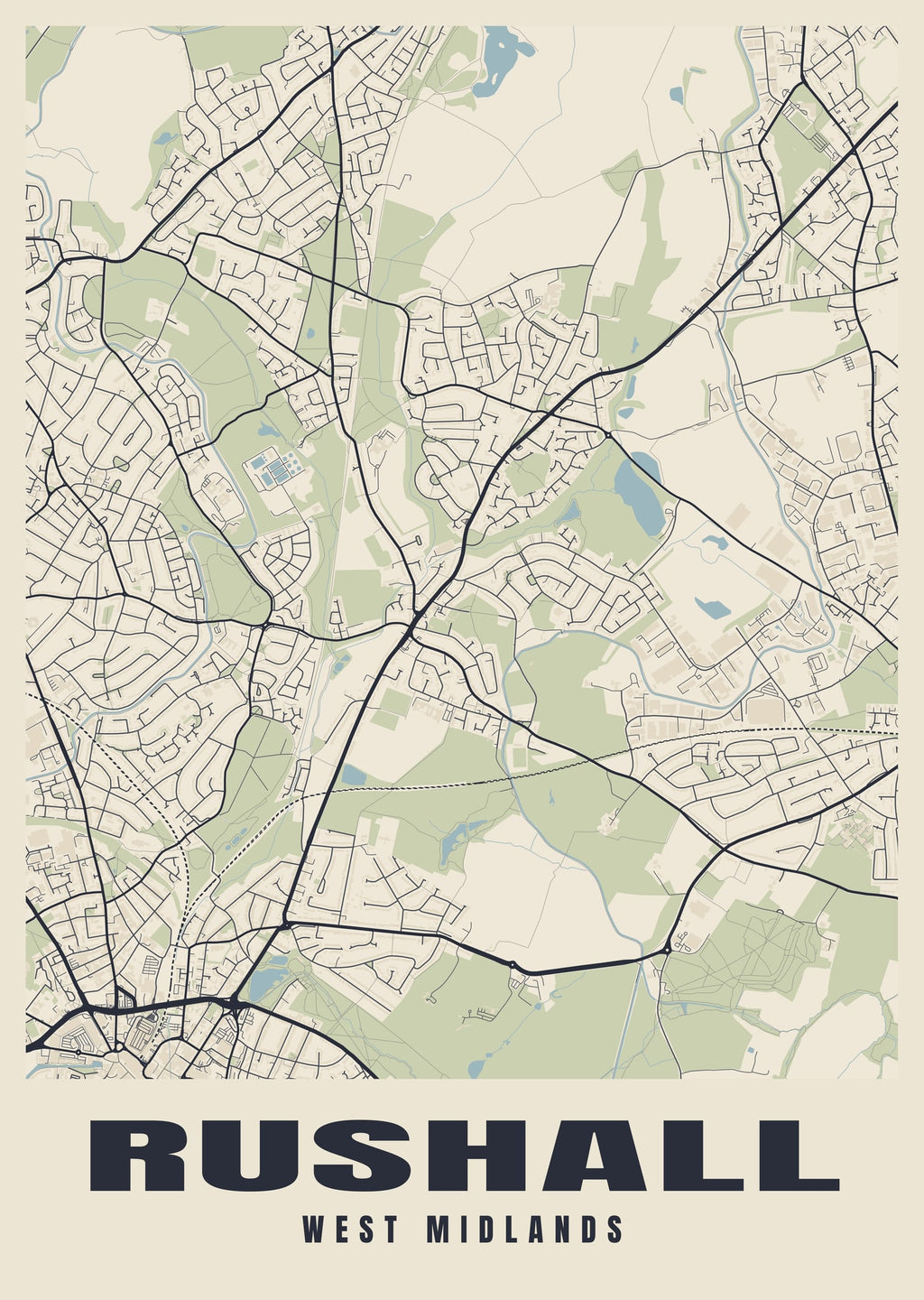Street map poster of Rushall, West Midlands